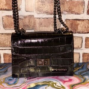Persaman New York Black Croc-Embossed leather chain strap Shoulder Bag